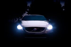 LED car lights at night